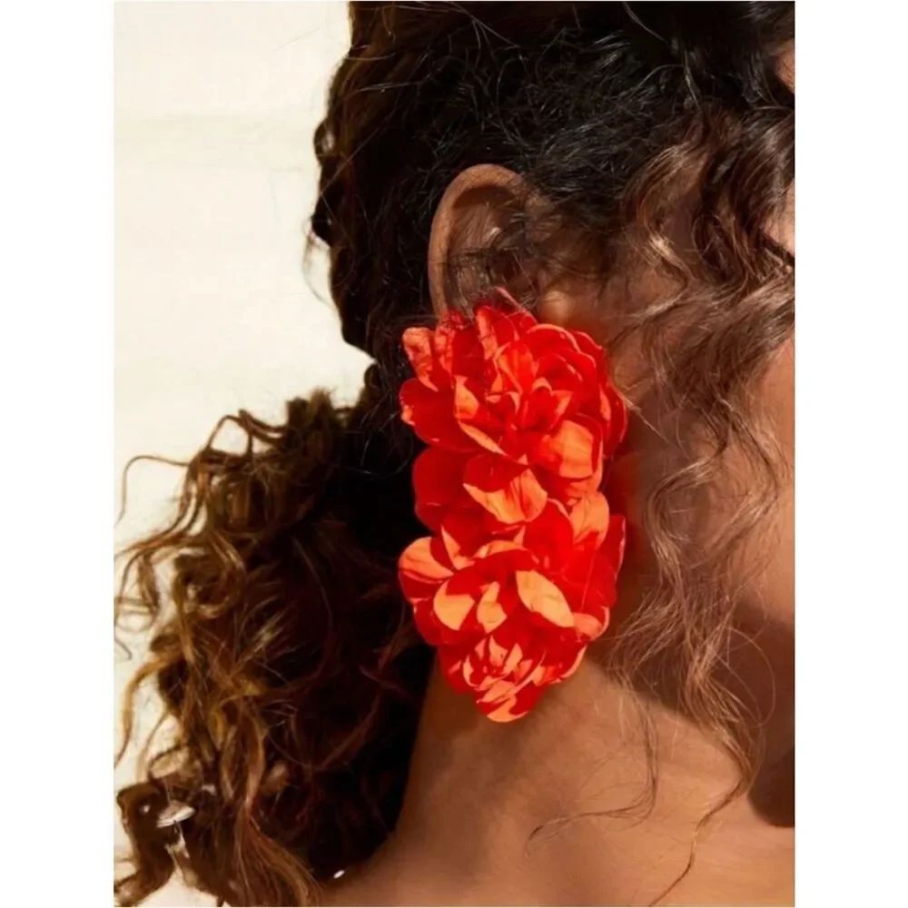 Bright Red Floral Statement Earring M764